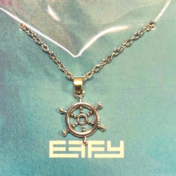 NWT 🛳 EFFY SILVER 18” NAUTICAL CRUISE SHIP WHEEL RUDDER HELM FASHION NECKLACE - Picture 1 of 3